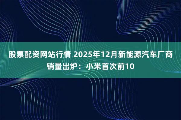 股票配资网站行情 2025年12月新能源汽车厂商销量出炉：小米首次前10